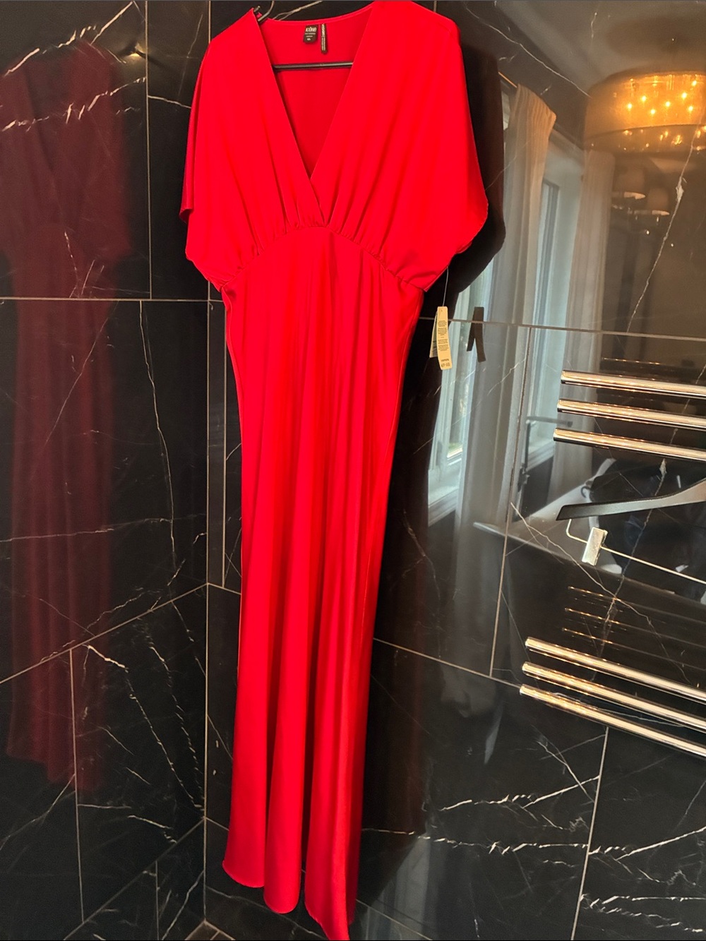 Gorgeous Red I.CÔNE Evening Maxi Dress, V-Neck with Gentle Empire Waist